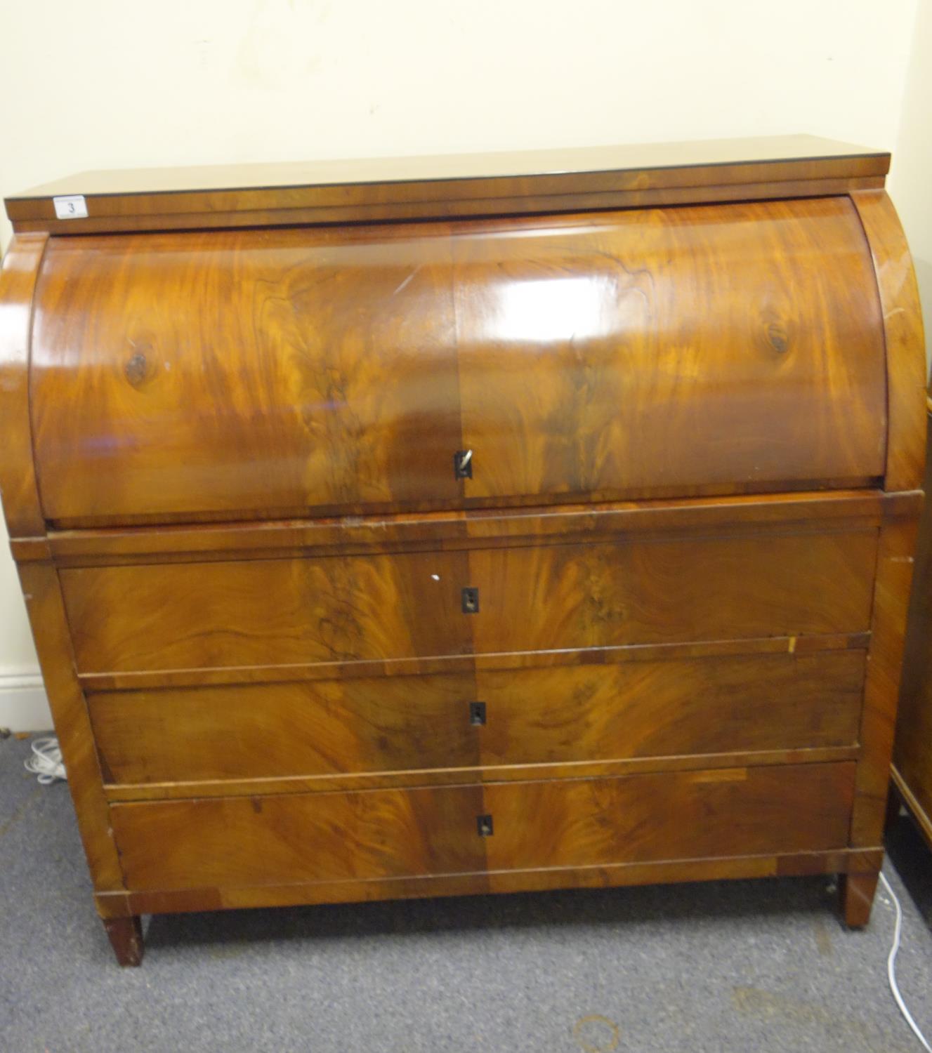 Superb solid oak and walnut Bombe design Bureau, Empire inspired with ebony highlights, the Bureau - Image 3 of 4