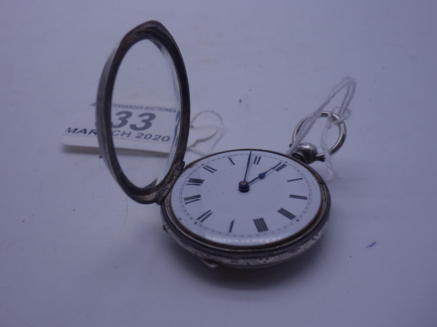 Turn of the century silver Fob Watch 1.1/2" dia dial needs attention - Image 2 of 4