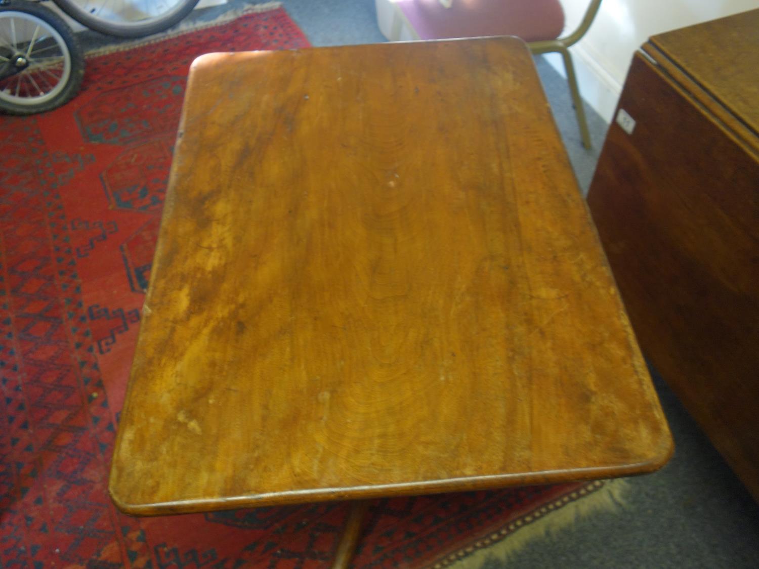 Georgian period tripod table with turned centre column above a rectangular top, - Image 3 of 3