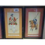 3 x small watercolours Soliders in Military dress each 3" x 8" signed with monoagram LP est 50-100