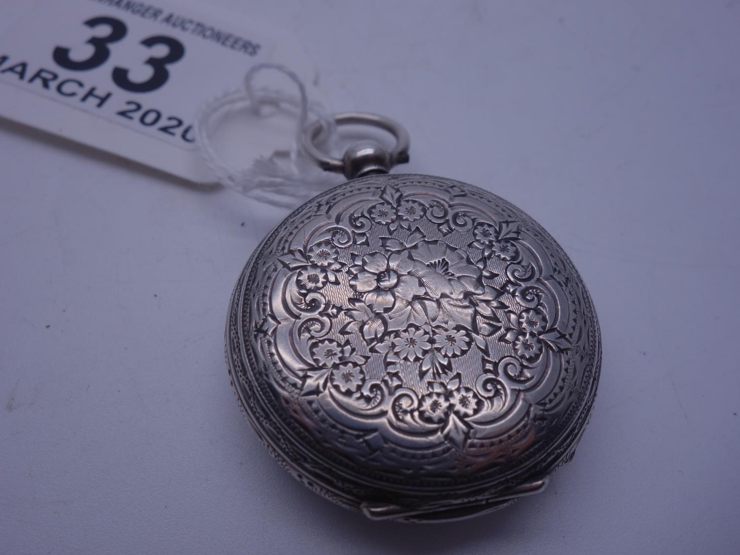 Turn of the century silver Fob Watch 1.1/2" dia dial needs attention - Image 4 of 4