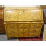 Superb figured large Gentleman's fruitwood veneered and inlaid with ebony and boxwood Bureau