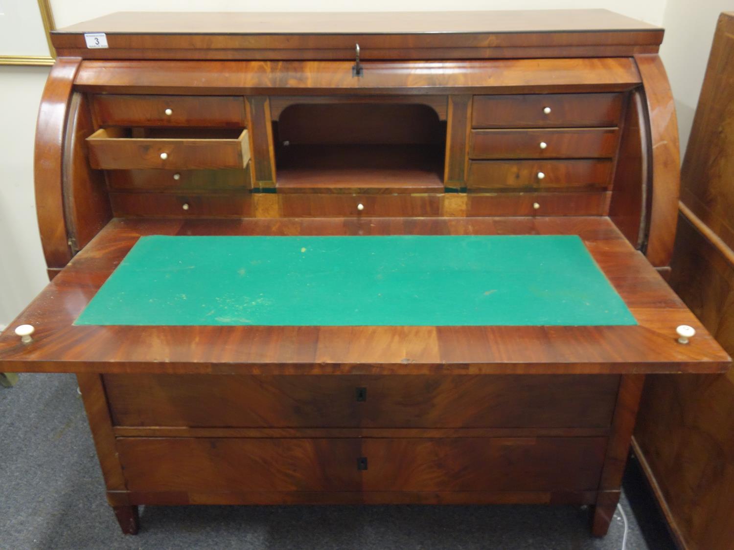 Superb solid oak and walnut Bombe design Bureau, Empire inspired with ebony highlights, the Bureau - Image 2 of 4