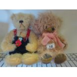 2 x Teddy Bears, 1 with makers mark Hermann, both 8" tall, the other one a scruffy Merrythought,