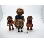 Steiff a Vintage Hedgehog Family, 1 x 5" doll and 3 smaller dolls, with original label, played