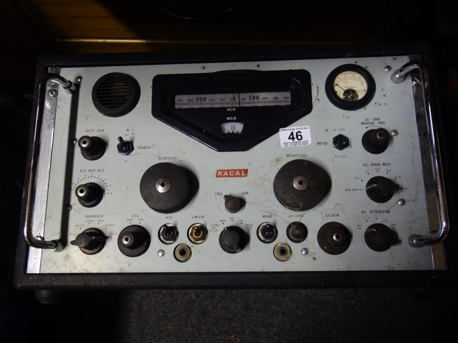 Vintage Radio, large receiver, Racal, with power connector and Ariel lead, model type RA17L