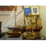 Modern model of a pond yacht, single mast with sails 18" tall x 14" long, a similar model of the