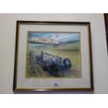 Phil May, a stunning watercolour, signed bottom right, Freddie Dixon with the Reily Brooklands 1936,