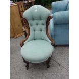 19 th Century spoon backed chair with recent upholstery, walnut frame c1860's