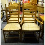 Matching set of 6 x 19 th Century ladder back dining chairs 2 carvers and 4 x dining chairs