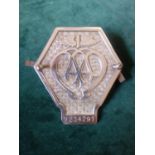 Collectable Vintage Car Mascot, Rare AA Radiator Badge, Art Nouveau inspired, address on reverse the