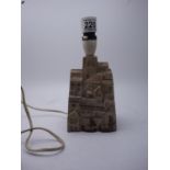 Pottery stuido lamp by Tremaen Pottery Newlin Cornwall, the lamp modelled as the village, 7" tall