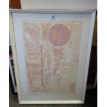 Modernist Framed and glazed signed coloured print sepia tones signed and dated 66'