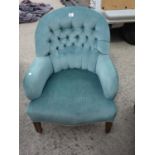 Spoon backed 19 th Century chair with recent upholstery