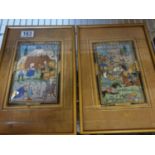 Pair of Indian drawings of village life and battle scenes, both gilt framed 4.5" x 7.5" both were