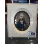 Miniature painting on very thin white card? depicting Nelson, 2.5" long 2.5" wide set in ivory