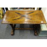 Nautical influenced 19th century sofa table with Marquerty design top above 2 columns each centre