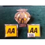 3 x Vintage AA Car Badges,