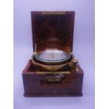 Superb L Leroy & Co Marine Chronometer in original mahogany case with carrying handles, subsidiary