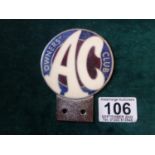 Vintage Car Club Badge A.C Cobra .Owners Club, blue and enamel decoration,