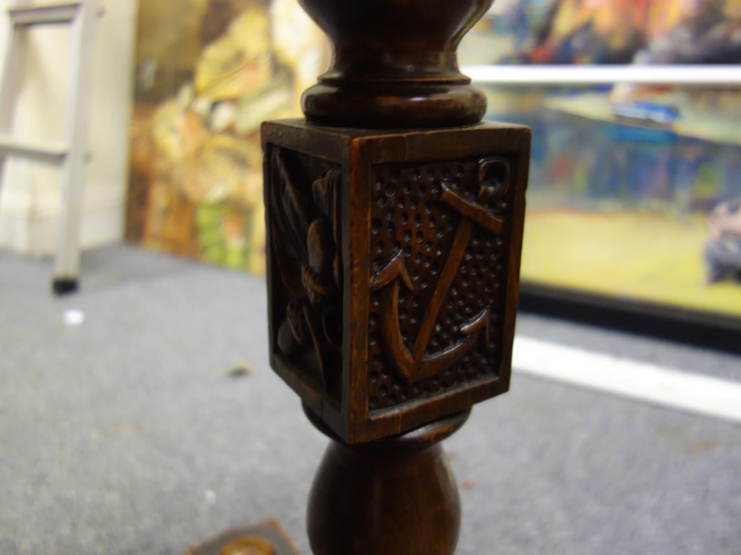 Nautical influenced 19th century sofa table with Marquerty design top above 2 columns each centre - Image 4 of 8