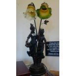 Decorative Art Nouveau bronze effect table light modelled as 2 females with tiwn branch lights,