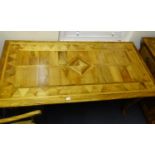 Arts & Crafts dining table, the top section with geometric Marquetry inlaid decoration