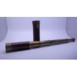 Brass and oak bound Telescopic Telescope, 7 sections, with original leather carrying case and