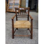 Early 19 th Century Correction chair, 20" tall with rush seating area