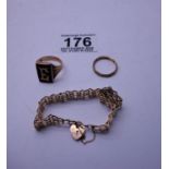 3 x items of GOLD including ring, damaged bracelet and 1 other ring, 13 grams