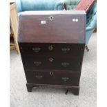 Small children's Georgian design Bureau, fall front, with cluster of 3 graduating long drawers on