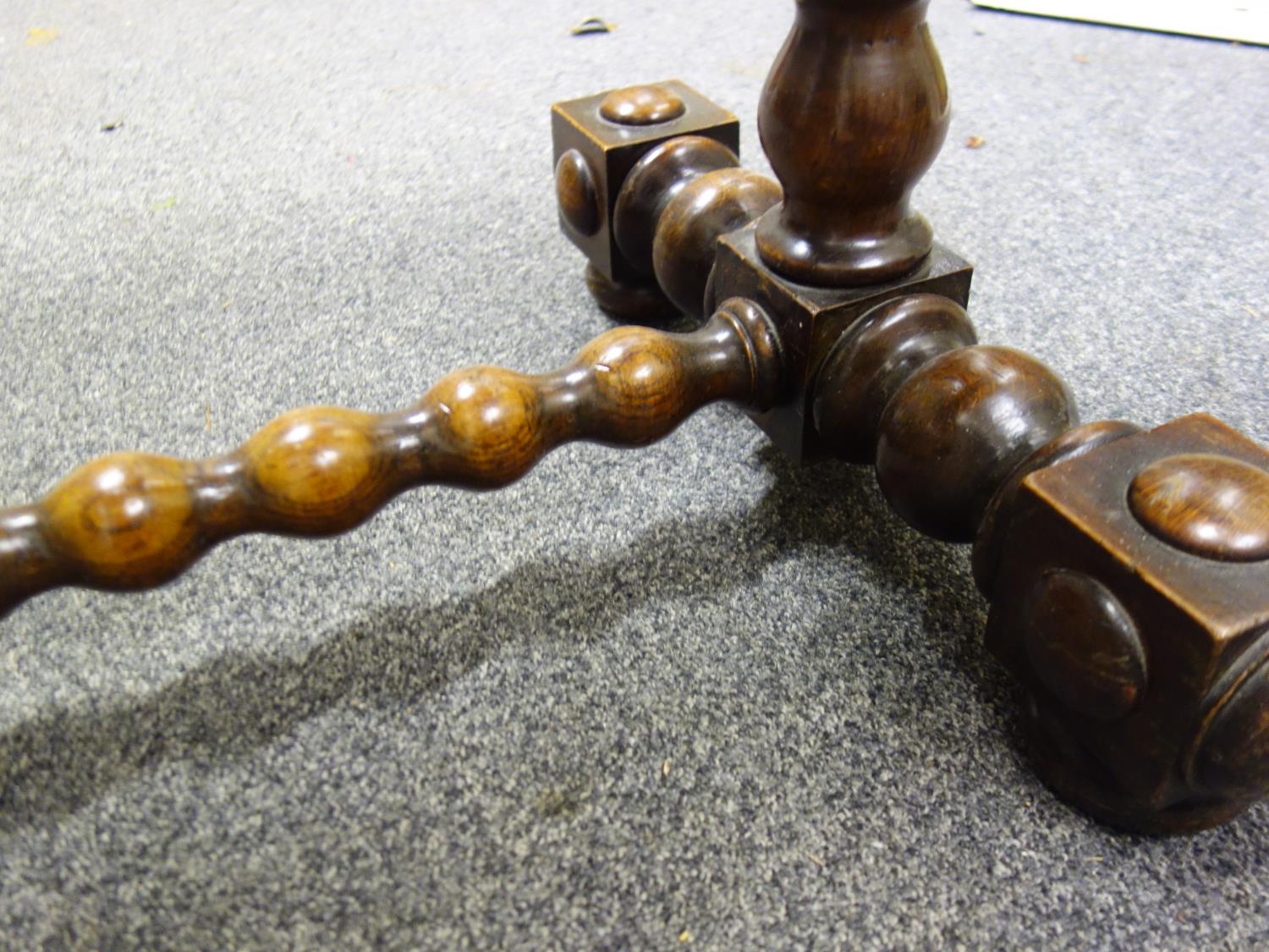 Nautical influenced 19th century sofa table with Marquerty design top above 2 columns each centre - Image 7 of 8