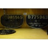 3 x Vintage locomotive work plates Train engine and shed plates,