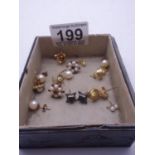 Selection of pairs of earrings 20 grams approx, pearl and there stones, 8 pairs and 2 odd