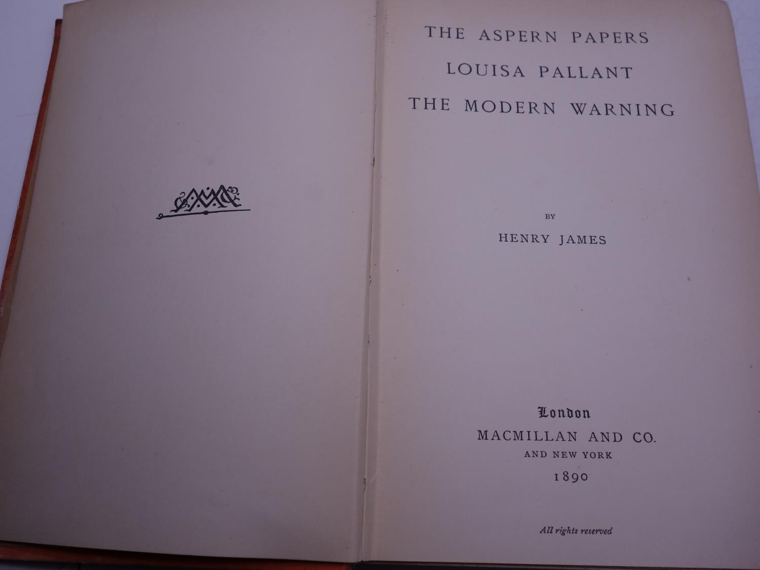 Henry James, 2 x books, The Aspern Papers, new edition, published 1890, and a copy of The - Image 2 of 4