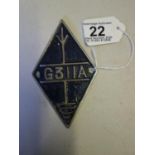 rare Car Badge, 3.5" tall radio amateur call sign badge.