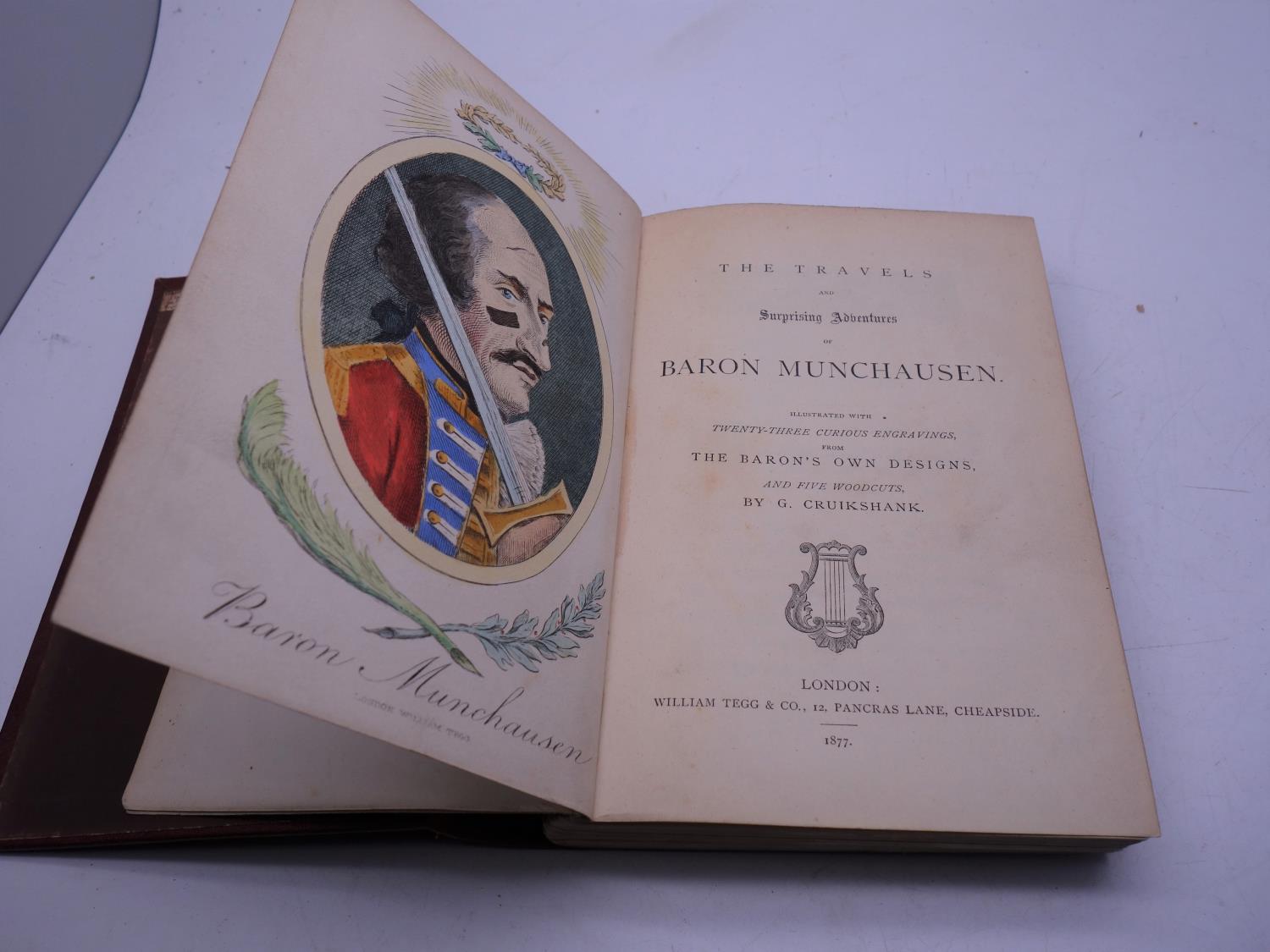 George Cruikshank, hard back edition with 23 coloured engravings, Baron Munchausen, published Tegg &