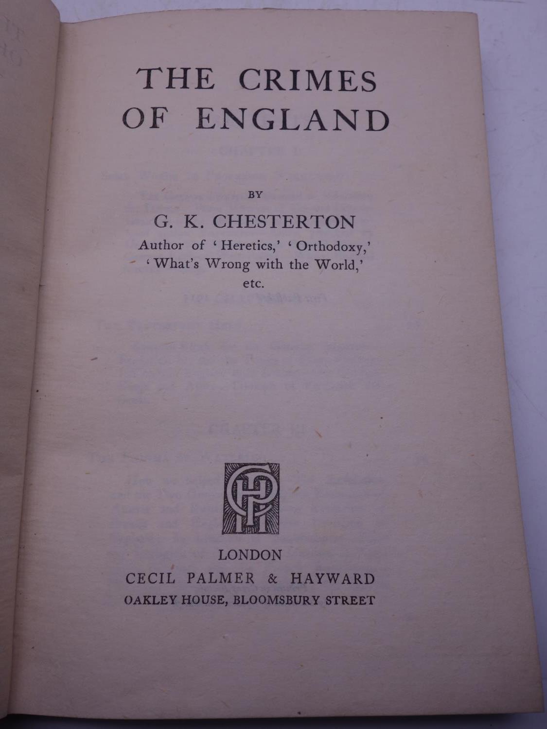 G K Chesterton, First Edition paper back dated 1926 + hardback 1 st edition the crimes of England