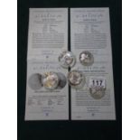 Offical silver coins of China, 5 x items in collectors capsuals, inclduing 1992, each one solid