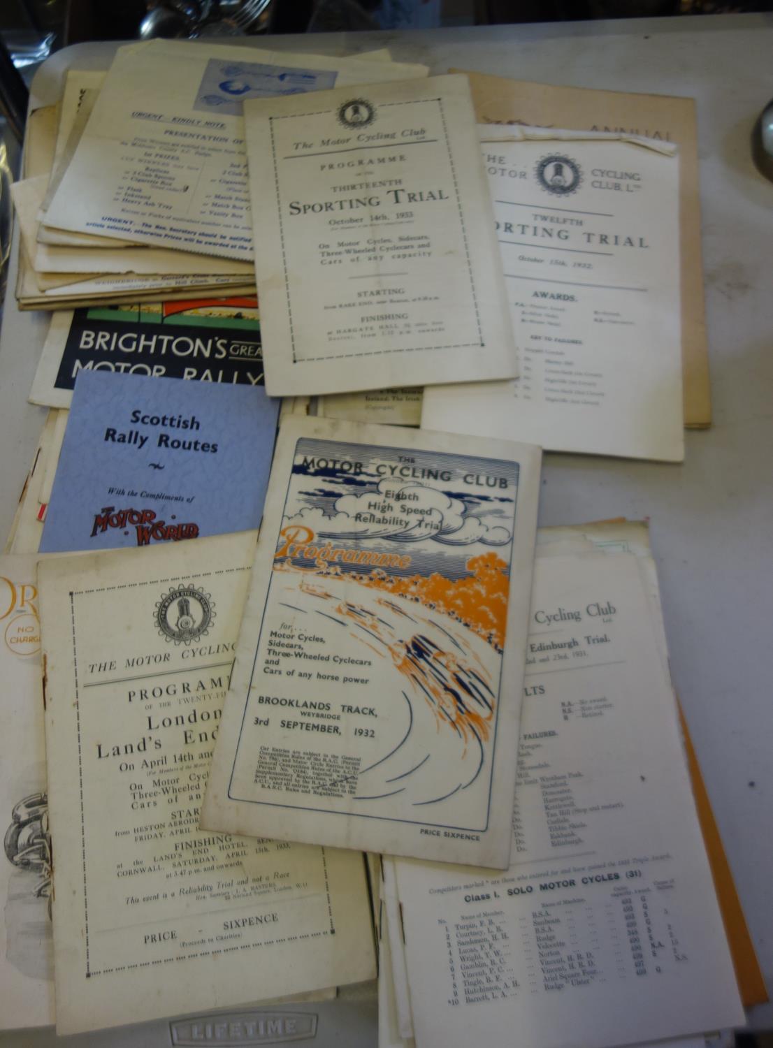 Rally and Race Meeting programs and ephemera, 1910 -1920's, 1930's annual dinners with menu 57 items