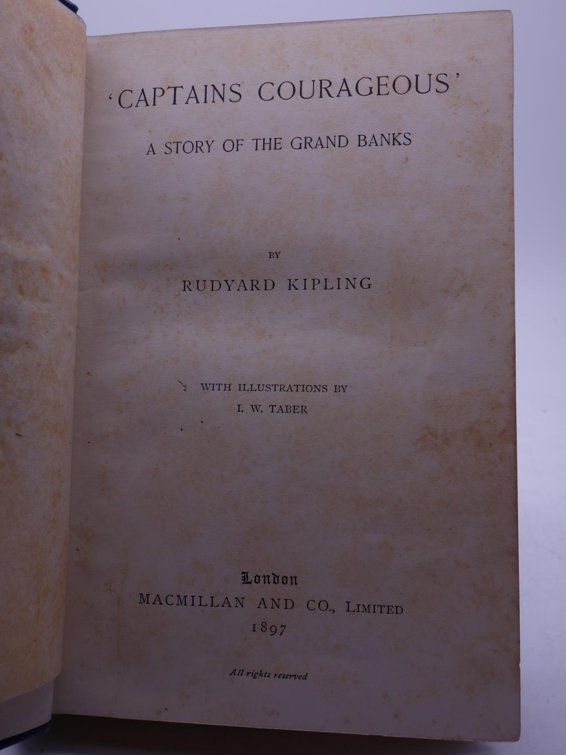 Rudyard Kipling, Captains Courageous, hard bound copy published by Macmillian & Co, a re-printed