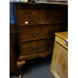 Queen Ann style Low Boy, comprising 3 long drawers on raised support with pad feet, 4' tall 20" deep