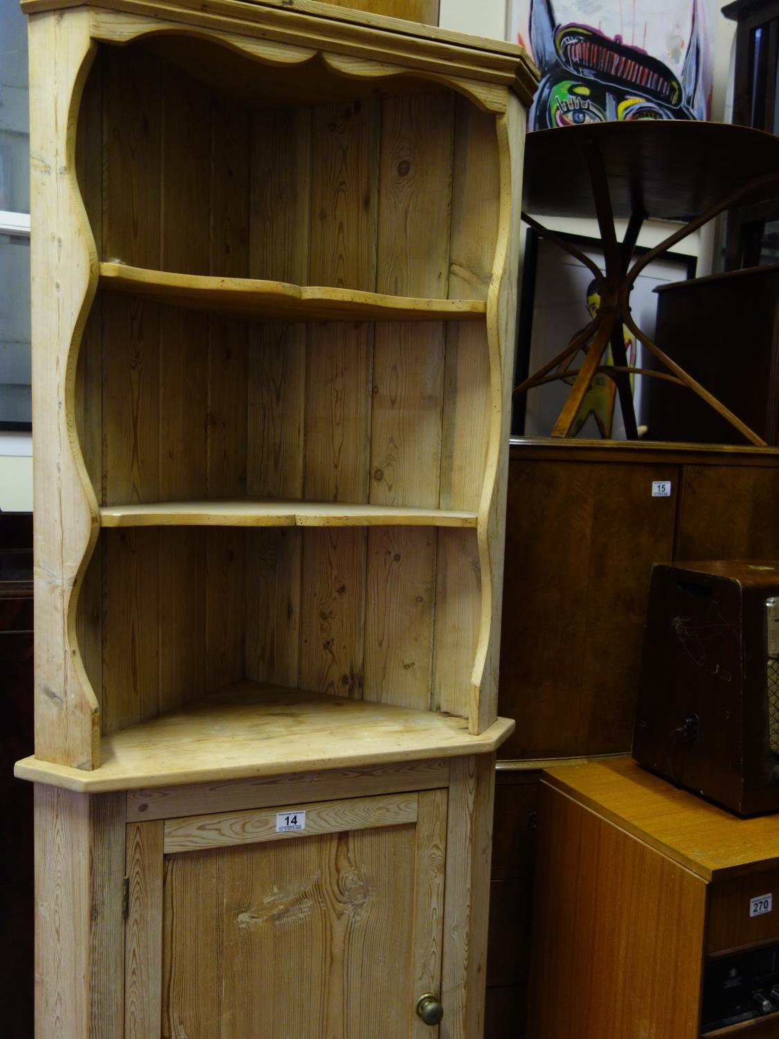 2 x similar stripped pine corner units each on 6' tall containing 3 shelves to the top section above - Image 2 of 4