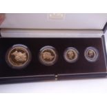 Solid gold proof United Kingdom collection 1985, 4 x coins in presentation pack, proof condition