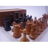 Fruitwood complete Chess set, c1920's? minor condition issue but complete, Stanton style, 2.1/4"