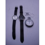 Smiths chrome stop watch c1950's in working order and 2 x Gent's wrist watches, for spares or