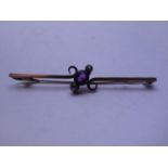 Victorian period 15ct gold Amethyst and double Diamond tie pin, 2.2 grams