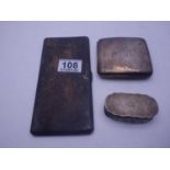 2 x Vintage silver Hallmarked cigarette cases, 354 grams, 1 small Vintage silver coloured snuff