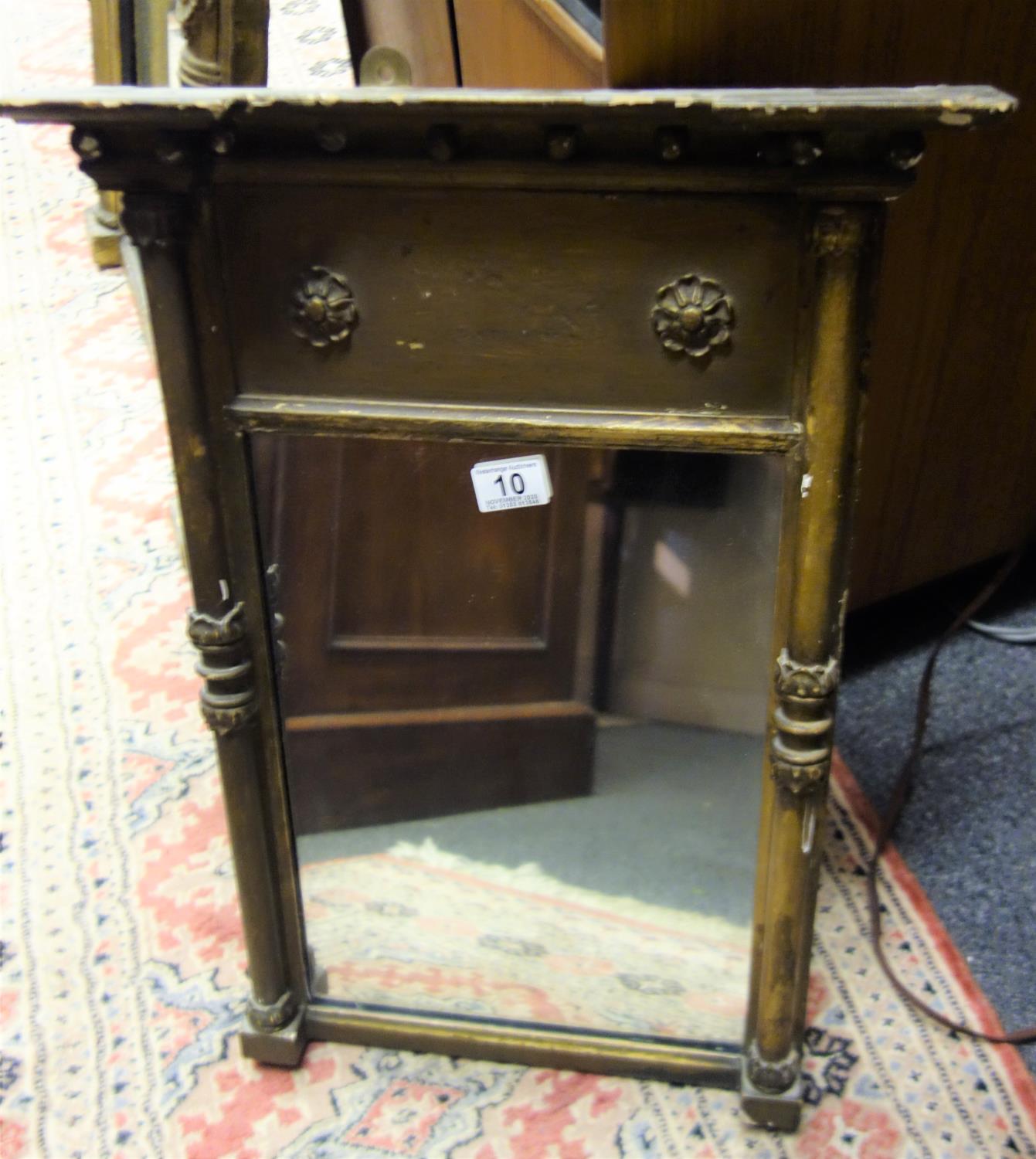 Early 19 th century small over mantle mirror, gilt and gesso, 2' tall and 14" wide,