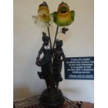 Decorative Art Nouveau bronze effect table light modelled as 2 females with twin branch lights,